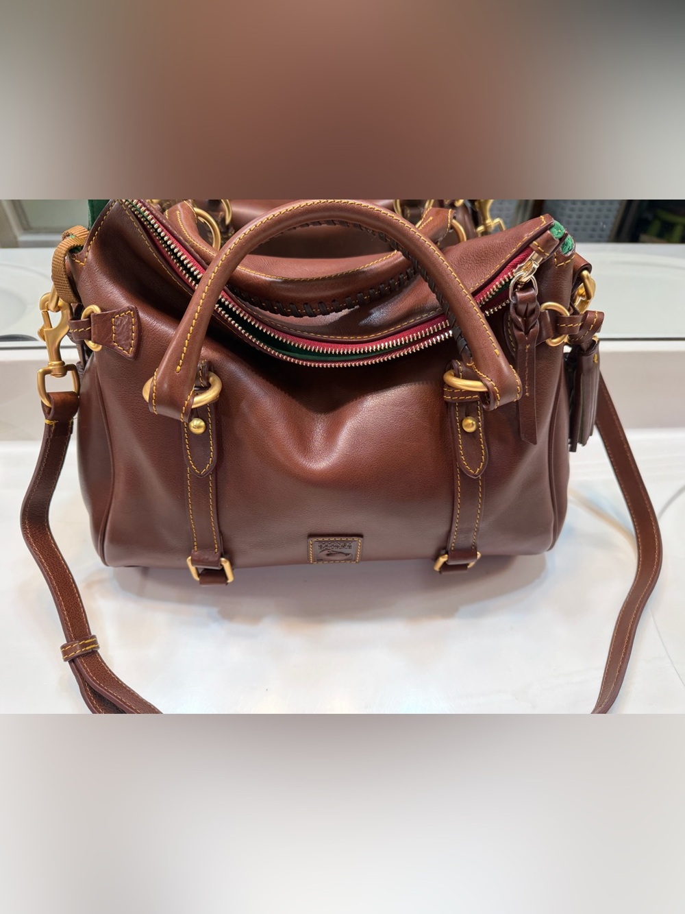 NWT Dooney and Bourke Florentine Large Satchel Chestnut - Picture 4 of 14